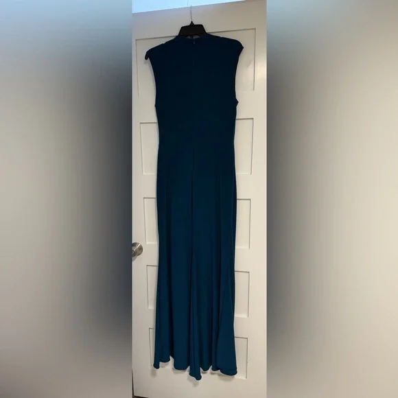 Betsy & Adam Teal Sleeveless Draped Maxi Gown - Picture 8 of 9